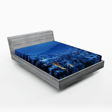 Ambesonne Scenery Fitted Sheet, Winter Forest Trees, Full Size, Blue