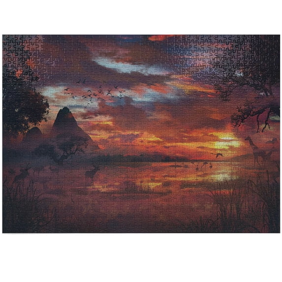 Ambesonne Scenery Jigsaw Puzzle Durable Cardboard, Savannah Wild Forest Image, 1000 pcs, Multicolor