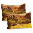 thumbnail image 1 of Ambesonne Scenery Pillow Sham 2 Pack, Monasteries in Greece, 26"x20", Earth Yellow and Mustard, 1 of 3