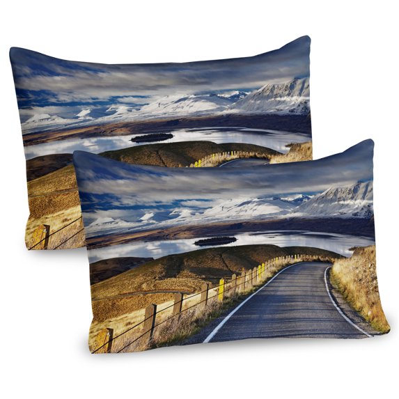 Ambesonne Scenery Pillow Sham 2 Pack, River Snowy Mountain, 30"x20", White Blue Yellow