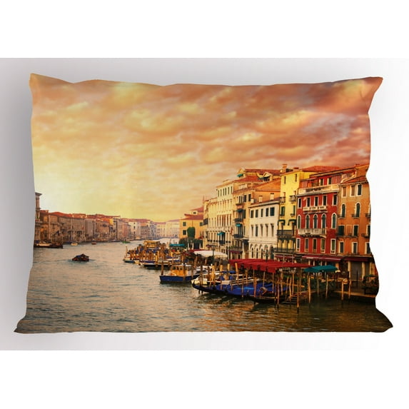 Ambesonne Scenery Pillow Sham, Italian Venezia Image, 36" X 20", Multicolor