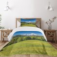 thumbnail image 1 of Ambesonne Scenery Quilted Bedspread Set 2 Pcs, Bavarian Alps Village, Twin Size, Forest Green Fern Green, 1 of 3