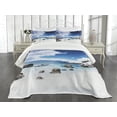 thumbnail image 1 of Ambesonne Scenery Quilted Bedspread Set 3 Pcs, Digital Rocks and Ocean, Queen Size, White Blue and Grey, 1 of 5
