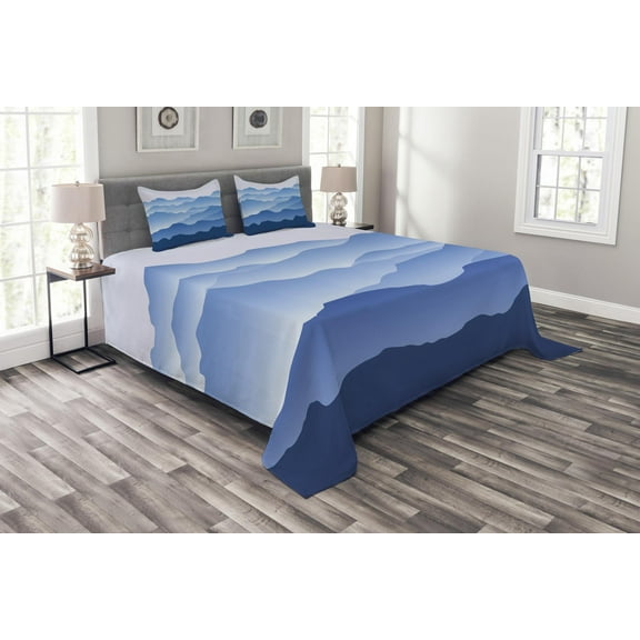 Ambesonne Scenery Quilted Bedspread Set 3 Pcs, Nature Theme Silhouette, King Size, Blue