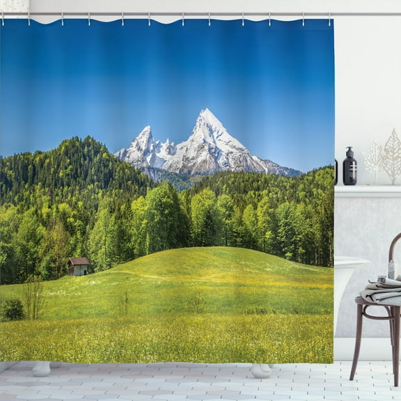 Ambesonne Scenery Shower Curtain, Bavarian Alps Village, 69"Wx75"L, Forest Green Fern Green