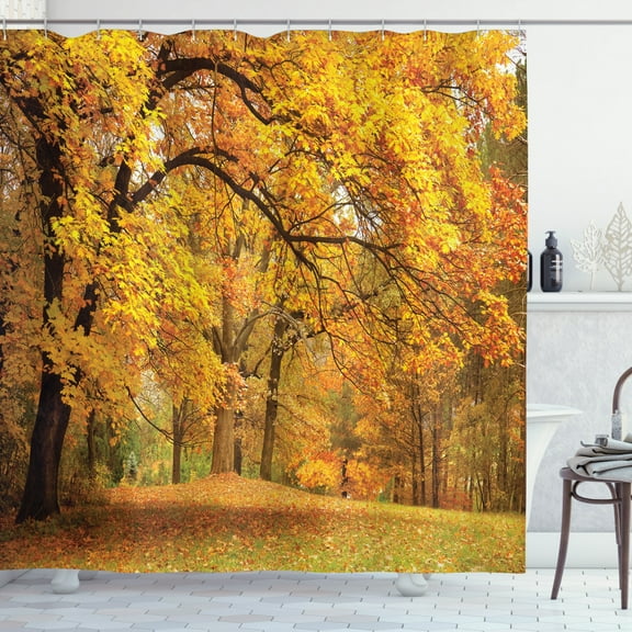 Ambesonne Scenery Shower Curtain, Fall Pale Maple Trees, 69"Wx70"L, Orange Brown