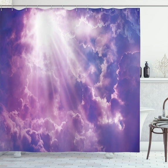 Ambesonne Scenery Shower Curtain, Heavy Clouds Sunlights, 69"Wx84"L, Purple and White