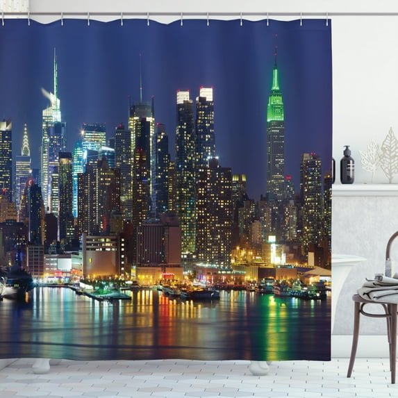 Ambesonne Scenery Shower Curtain, NYC Midtown Skyline, 69"Wx75"L, Royal Blue