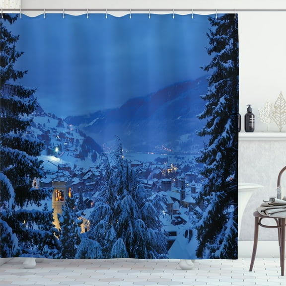 Ambesonne Scenery Shower Curtain, Winter Forest Trees, 69"Wx84"L, Blue