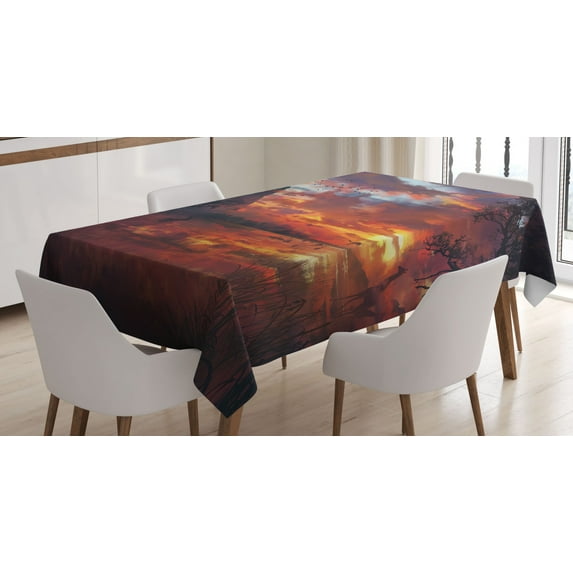 Ambesonne Scenery Tablecloth Rectangular Table Cover, Savannah Wild Forest Image, 60"x84", Multicolor