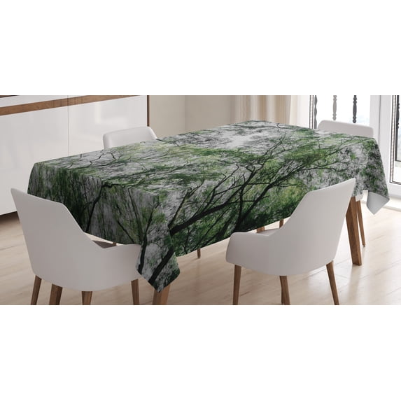 Ambesonne Scenery Tablecloth Rectangular Table Cover, Spring Season Jungle, 60"x90", Green