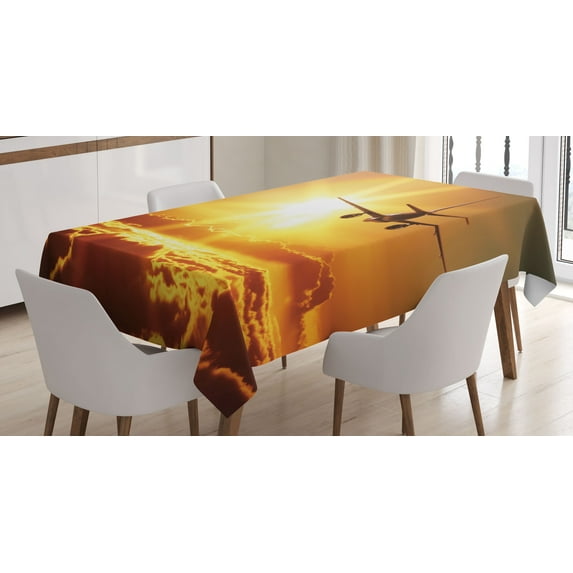 Ambesonne Scenery Tablecloth Rectangular Table Cover, Widebody Jet Air Plane, 52"x70", Multicolor
