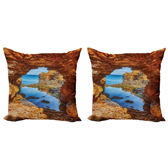 Ambesonne Scenery Throw Pillow Cover 2 Pack, Australian Sea and Sky, 24", Cream Blue