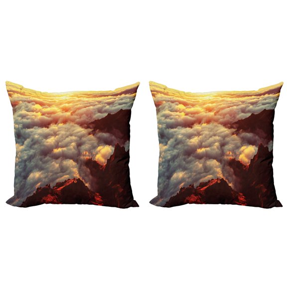 Ambesonne Scenery Throw Pillow Cover 2 Pack, Natural Beauty Sunset, 18", Orange White Brown