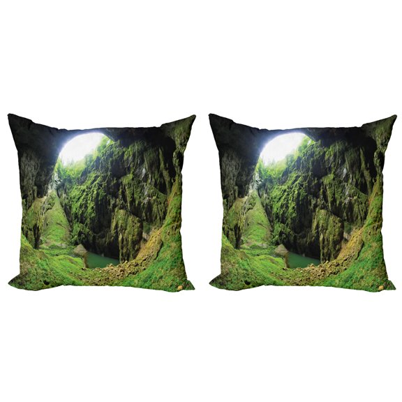 Ambesonne Scenery Throw Pillow Cover 2 Pack, Punkevni Cave in Czech, 18", Green
