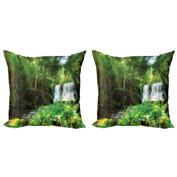 Ambesonne Scenery Throw Pillow Cover 2 Pack, Spring Botanic Forest, 16", Green and White