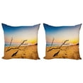thumbnail image 1 of Ambesonne Scenery Throw Pillow Cover 2 Pack, Sunrise at a Sea Shore, 24", Blue and Sand Brown, 1 of 2