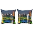 thumbnail image 1 of Ambesonne Scenery Throw Pillow Cover 2 Pack, Tokyo Skyline Japanese, 18", Green Navy, 1 of 6