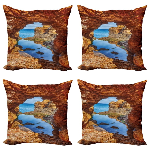 Ambesonne Scenery Throw Pillow Cover 4 Pack, Australian Sea and Sky, 16", Cream Blue