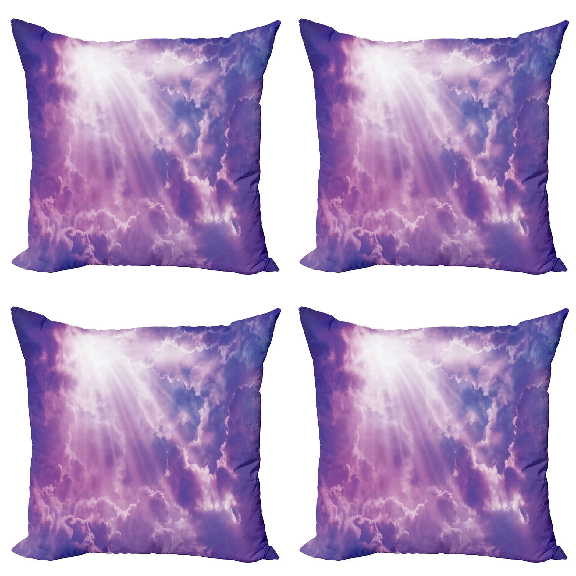 Ambesonne Scenery Throw Pillow Cover 4 Pack, Heavy Clouds Sunlights, 16