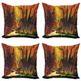 thumbnail image 1 of Ambesonne Scenery Throw Pillow Cover 4 Pack, Imaginary Forest View, 20", Orange Brown, 1 of 6