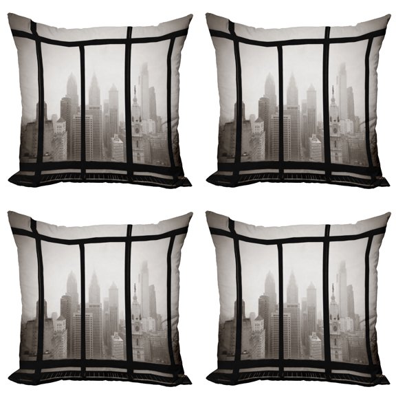 Ambesonne Scenery Throw Pillow Cover 4 Pack, Philadelphia City Roof, 20", Dimgray and Black