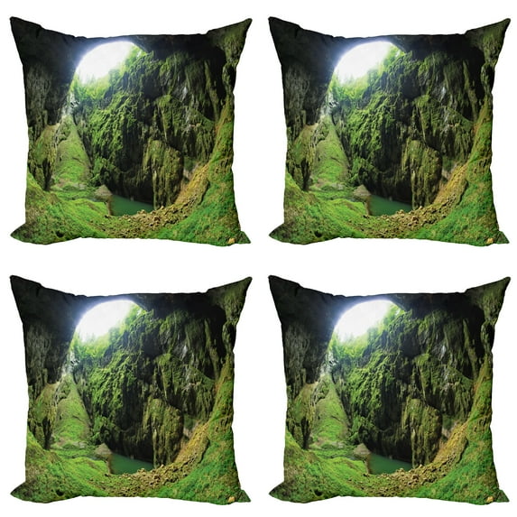 Ambesonne Scenery Throw Pillow Cover 4 Pack, Punkevni Cave in Czech, 24", Green