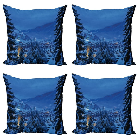 Ambesonne Scenery Throw Pillow Cover 4 Pack, Winter Forest Trees, 18", Blue