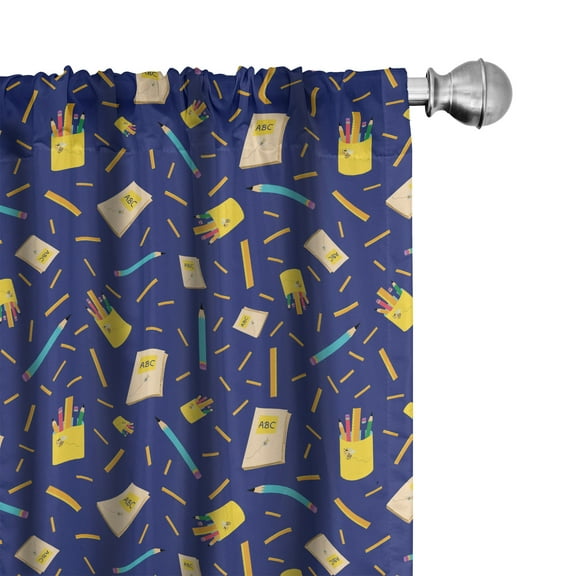 Ambesonne School 4-Panel Curtains, Cartoonish Pencil and Rubber, 56"x84", Indigo Deep Sky Blue