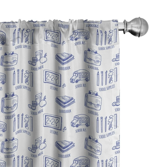 Ambesonne School Bus Curtains, Bag Education Supply Pen, Pair of 28"x95", White Violet Blue