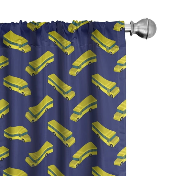 Ambesonne School Bus Curtains, Public Car Teacher Art, Pair of 28"x95", Dark Lavender and Yellow