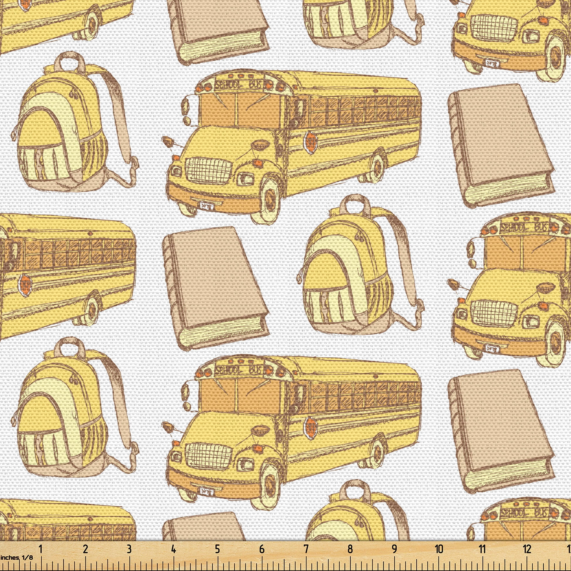 Ambesonne School Bus Fabric by the Yard Upholstery, Sketch Backpack ...