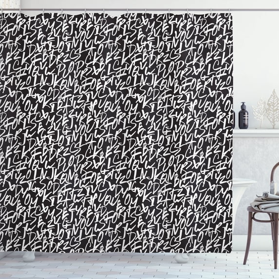 Ambesonne School Shower Curtain, Handwritten Grunge Letters, 69"Wx84"L, Dark Grey White