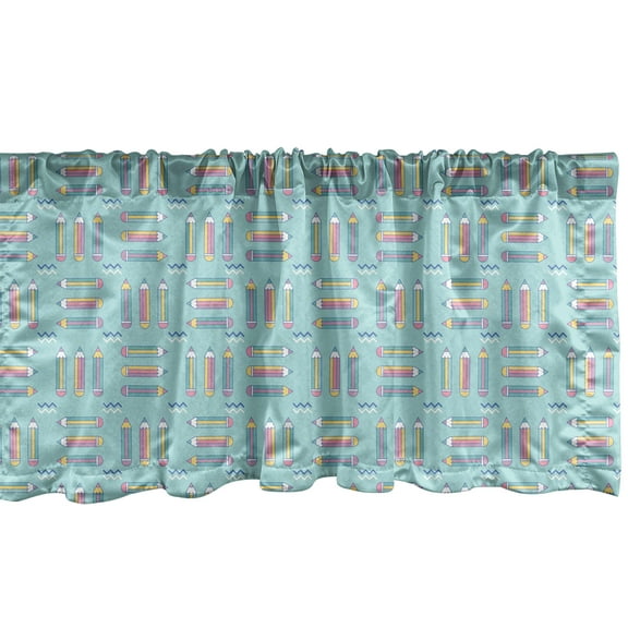 Ambesonne School Window Valance, Children Education Themed Cartoon Pattern of Colorful Pencils, Curtain Valance for Kitchen Bedroom Decor with Rod Pocket, 54" X 18", Pale Seafoam Multicolor
