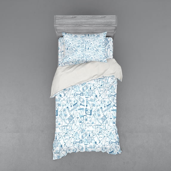Ambesonne Science Bedding Set 3 Pcs, Physics Themed Drawing, Twin, Blue Pale Blue
