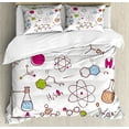 thumbnail image 1 of Ambesonne Science Duvet Cover Set, Doodle Style Atom, 2-Calking, Green Blue Pink, 1 of 7