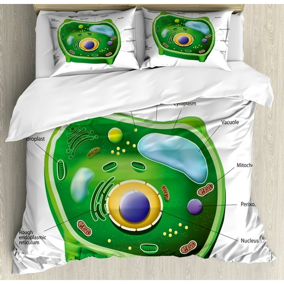Ambesonne Science Duvet Cover Sets, Cell Biology Plant, 2-Queen, Green Pale Blue