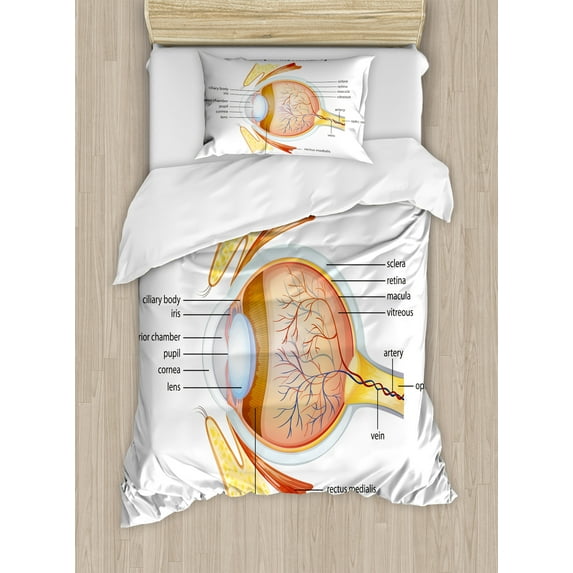 Ambesonne Science Duvet Cover Sets, Eye Cornea Pupils, 2-Twin, Pale Blue Mustard Coral
