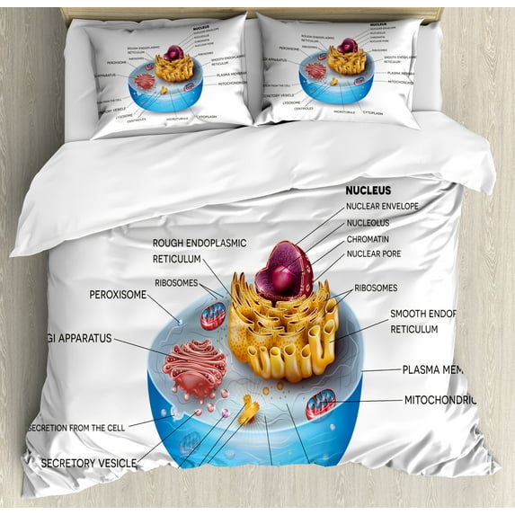Ambesonne Science Duvet Cover Sets, Microscopic Parts, 2-King, Pale Blue Purple Apricot