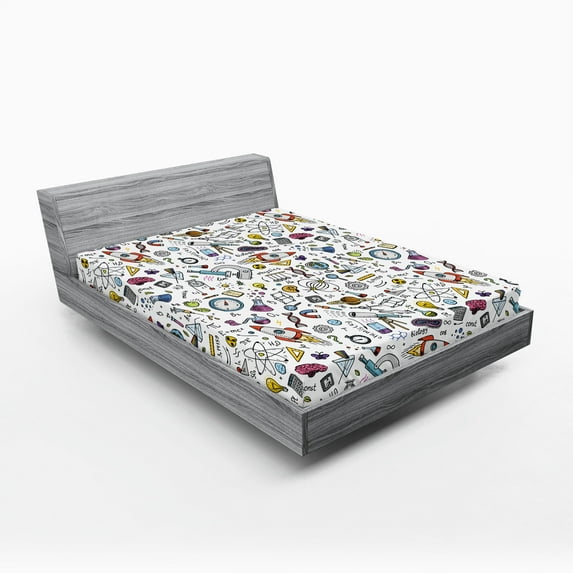 Ambesonne Science Fitted Sheet 2 Pcs Set, Science Laboratory, Queen, Multicolor