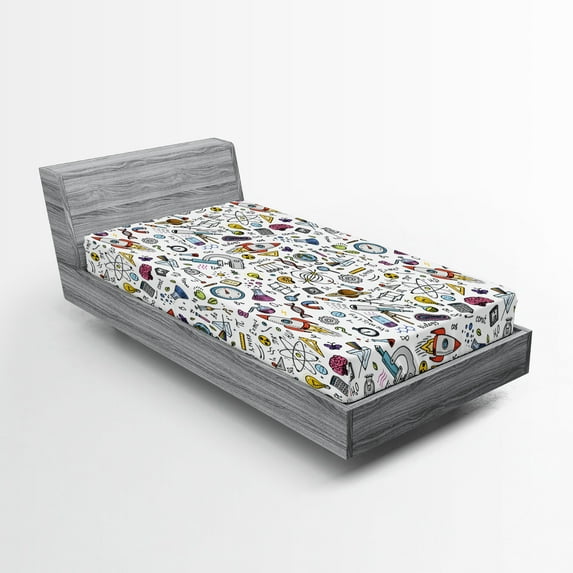 Ambesonne Science Fitted Sheet 2 Pcs Set, Science Laboratory, Twin, Multicolor