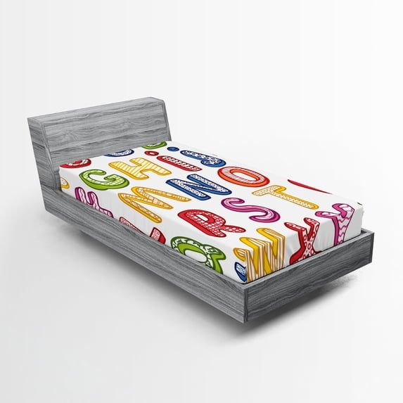 Ambesonne Science Fitted Sheet, 3D Letters ABC, Twin Size, Multicolor