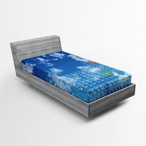 Ambesonne Science Fitted Sheet, Clouds and Chemistry, Twin XL Size, White and Blue