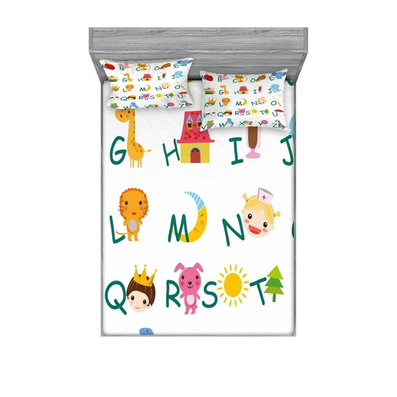 Ambesonne Science Fitted Sheet & Pillow Sham Set, Animals, Calking, Multicolor