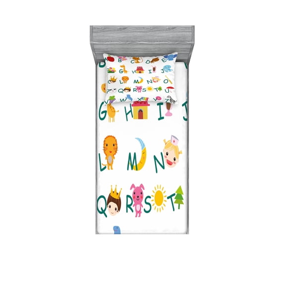 Ambesonne Science Fitted Sheet & Pillow Sham Set, Animals, Twin, Multicolor