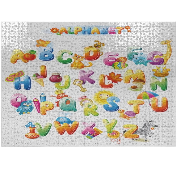 Ambesonne Science Jigsaw Puzzle Durable Cardboard, Cartoon Alphabet, 1000 pcs, Multicolor