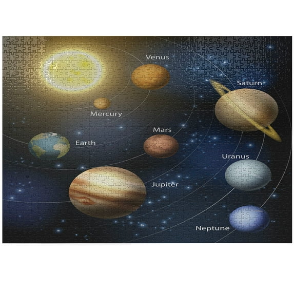 Ambesonne Science Jigsaw Puzzle, Solar System Planets, Heirloom-Quality Fun Activity for Family Durable Cardboard, 1000 pcs, Multicolor
