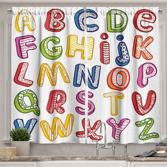 Ambesonne Science Kitchen Curtains, 3D Letters ABC, 55"x45", Multicolor