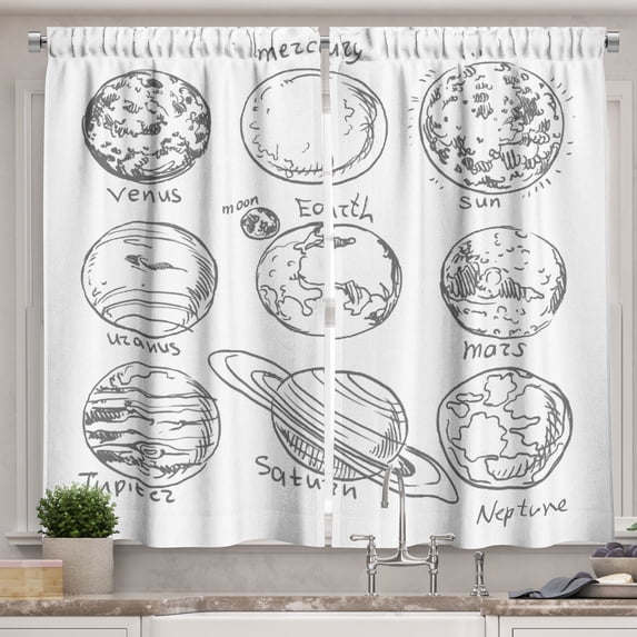 Ambesonne Science Kitchen Curtains, Solar System Mercury, 55"x39", Black White
