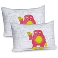 thumbnail image 1 of Ambesonne Science Pillow Sham 2 Pack, Funny Smart Monster, 26"x20", Yellow White and Pink, 1 of 3